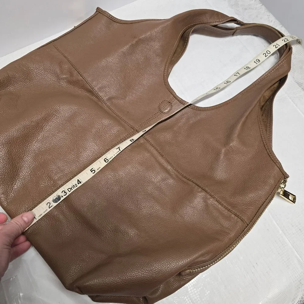 STEVEN by STEVE MADDEN Genuine Brown Leather Expandable Large Hobo Bag Boho Chic